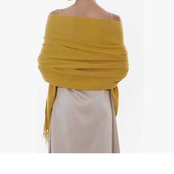 Women's 100% Pashmina Scarf Wrap Shawl NWT Yellow Gold - Picture 3 of 4